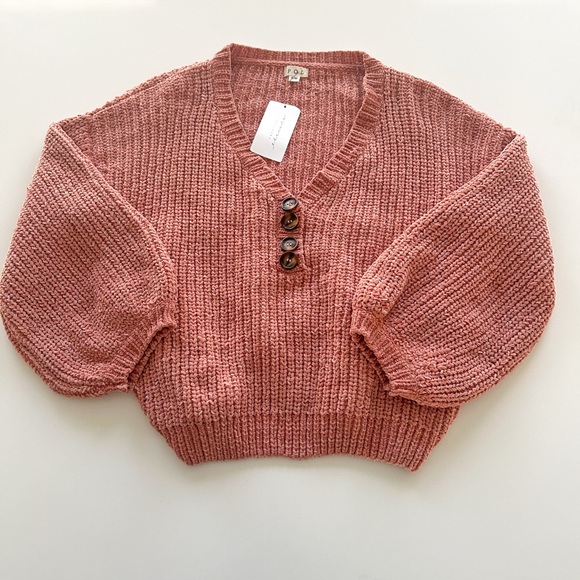 POL Oversized Button Front Knit Sweater Salmon Cozy S/M NWT - Picture 7 of 13